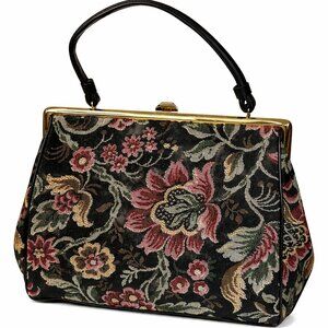 True Vintage - Floral Tapestry Frame Handbag - Kiss Lock Purse